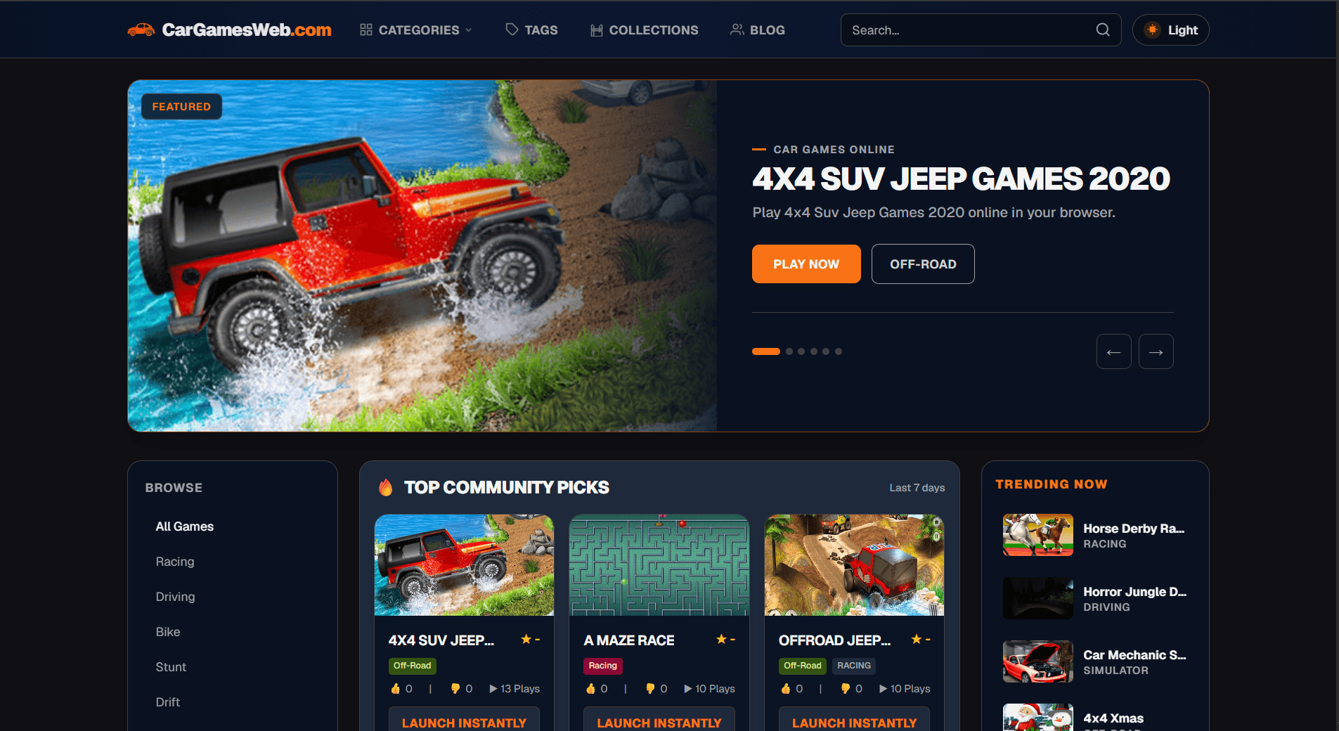 CarGamesWeb.com - Browser Car & Racing Games Platform